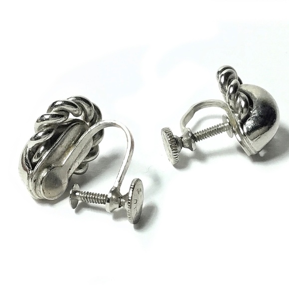 Vintage Signed Delma Screwback Earrings, Rhodium Plated Doorknocker Style - Picture 2 of 3